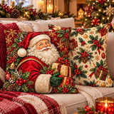 Vintage-Style Santa Christmas Pillow Cover, Red Holiday Design