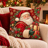 Vintage-Style Santa Christmas Pillow Cover, Red Holiday Design