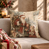 Xmas Throw Pillowcase | Santa Claus Cushion Cover | Farmhouse Holiday Pillow Sham | Rustic Christmas Decor Case | Cozy Sofa Accent