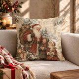 Xmas Throw Pillowcase | Santa Claus Cushion Cover | Farmhouse Holiday Pillow Sham | Rustic Christmas Decor Case | Cozy Sofa Accent