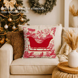 Christmas Santa's Sleigh Pillow Cover with Red Toile Pattern, Luxe Holiday Decor, Cabin Chic Cushion Case, Decorative Winter Pillowcase Gift