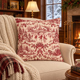 Christmas Toile Pillow Cover, Red French Toile Winter Village with Hidden Raccoons, Vintage Holiday Throw Pillow, Cozy Christmas Cushion