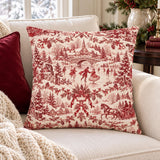 Christmas Toile Pillow Cover, Red French Toile Winter Village with Hidden Raccoons, Vintage Holiday Throw Pillow, Cozy Christmas Cushion
