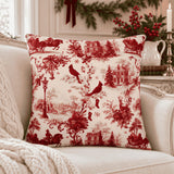 Red Christmas Toile Pillow Cover, Cardinal Christmas Pillowcase, Victorian Winter Sleigh Scene