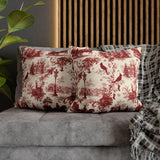 Red Christmas Toile Pillow Cover, Cardinal Christmas Pillowcase, Victorian Winter Sleigh Scene