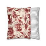 Red Christmas Toile Pillow Cover, Cardinal Christmas Pillowcase, Victorian Winter Sleigh Scene