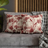 Red Christmas Toile Pillow Cover, Cardinal Christmas Pillowcase, Victorian Winter Sleigh Scene