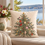 Christmas Tree Throw Pillow, Red and Blue Birds Holiday Home Decor