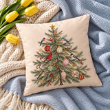 Christmas Tree Throw Pillow, Red and Blue Birds Holiday Home Decor
