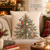 Christmas Tree Throw Pillow, Red and Blue Birds Holiday Home Decor