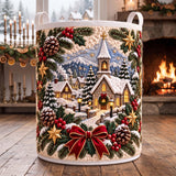 Snowy Village Chapel | Quilted Laundry Basket