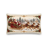 Old-World Santa Sleigh Lumbar Pillow, Cranberry Red Backside, Antique Gold Border (20x12)