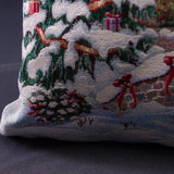 Christmas Woven Tapestry Cushion Cover, Snowy Cottage and Christmas Trees, 45x45 cm