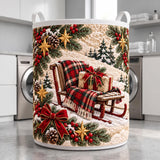 Plaid Sled in the Snow | Quilted Laundry Basket