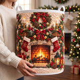 Warm Fireplace & Stockings | Quilted Laundry Basket