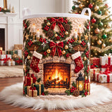 Warm Fireplace & Stockings | Quilted Laundry Basket