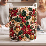 Poinsettia & Holly Bloom | Quilted Laundry Basket