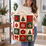 Poinsettia & Snowflake Squares | Quilted Laundry Basket