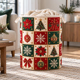 Poinsettia & Snowflake Squares | Quilted Laundry Basket
