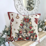 Red Christmas Tree Tapestry Pillow Cover, Gold Lurex Holiday Cushion, Festive Woven Pillowcase, Winter Sofa Decor, Holiday Gifts