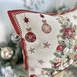Red Christmas Tree Tapestry Pillow Cover, Gold Lurex Holiday Cushion, Festive Woven Pillowcase, Winter Sofa Decor, Holiday Gifts