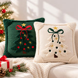 Christmas Throw Pillow Cover, 3D Santa &amp; Christmas Tree Pillow, Embroidered Holiday Cushion, Farmhouse Christmas Decor