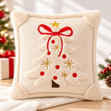 Christmas Throw Pillow Cover, 3D Santa &amp; Christmas Tree Pillow, Embroidered Holiday Cushion, Farmhouse Christmas Decor