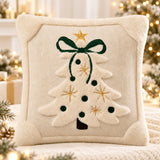 Christmas Throw Pillow Cover, 3D Santa &amp; Christmas Tree Pillow, Embroidered Holiday Cushion, Farmhouse Christmas Decor