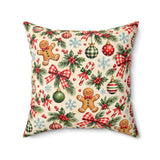 Santa and Christmas Village Pillow, Festive Holiday Spun Polyester Square Pillow