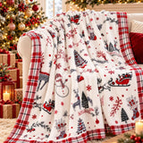 Cosy Santa Blanket – Soft Red Plaid with Reindeer and Snowman