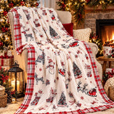 Cosy Santa Blanket – Soft Red Plaid with Reindeer and Snowman