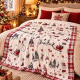 Cosy Santa Blanket – Soft Red Plaid with Reindeer and Snowman