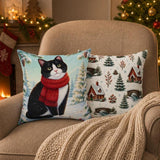 Winter Cabin and Pine Tree Pattern Pillow, Winter Wonderland Christmas, Cozy Red Cabin Pillow