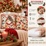 Santa and Christmas Village Pillow, Festive Holiday Spun Polyester Square Pillow