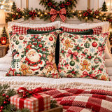 Santa and Christmas Village Pillow, Festive Holiday Spun Polyester Square Pillow
