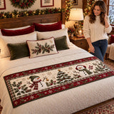 Snowman Bed Runner | Quilted Bedding Set