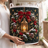 Lantern & Holly Bow | Quilted Laundry Basket
