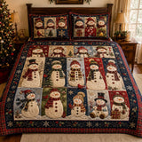Snowman Grid Quilt | Quilted Bedding Set