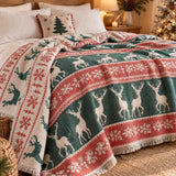 Christmas Reindeer Comforter, King Size Reversible 7-Layer Muslin, 100% Turkish Cotton