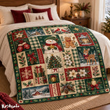 Christmas Snowman Blanket, Flannel Throw with Gingerbread Man and Cardinal Patchwork Print, Red and Green Farmhouse Holiday Decor for a Sofa