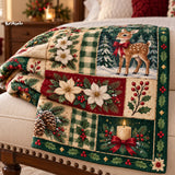 Christmas Snowman Blanket, Flannel Throw with Gingerbread Man and Cardinal Patchwork Print, Red and Green Farmhouse Holiday Decor for a Sofa