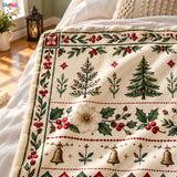 Cosy Christmas Tree Blanket – Soft Cream Throw with Bells