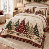 Red Tree Border | Quilted Bedding Set