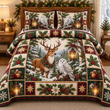Deer Owl Winter | Quilted Bedding Set