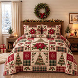 Plaid Poinsettia Patchwork | Quilted Bedding Set