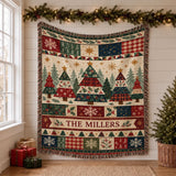 Cosy Family Name Christmas Blanket – Green Forest and Plaid