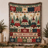Cosy Family Name Christmas Blanket – Green Forest and Plaid