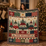 Cosy Family Name Christmas Blanket – Green Forest and Plaid