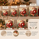 Vintage Santa Christmas Pillow Cover – Nostalgic Santa Claus Cushion Cover with Gifts and Festive Greenery