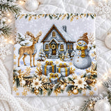 Christmas Pillow Bead Embroidery Kit, Winter Village Cushion, Festive DIY Home Decor Gift
